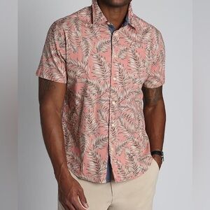 Jachs Men’s Pink Green Tropical Palm Print Short Sleeve Button Up Shirt NEW M